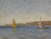 Julius Ludwig Friedrich Runge Segelboote vor der Kuste an einem Sonnentag Germany oil painting artist